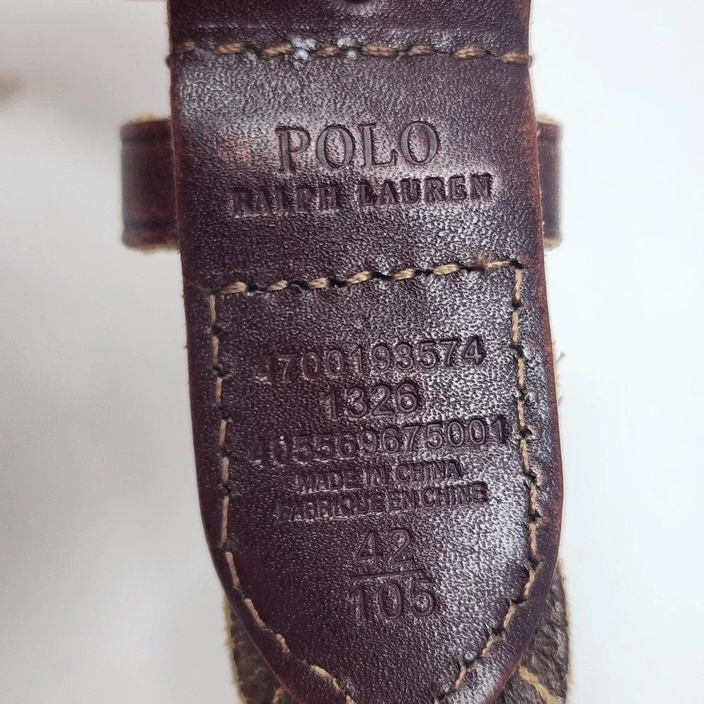 Polo Ralph Lauren Leather Braided Belt Men's 42 Brass Buckle Golf Work Preppy